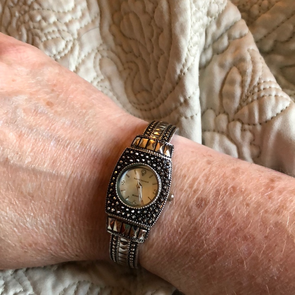 Harvé Benard Silver Tone Cuff Watch
